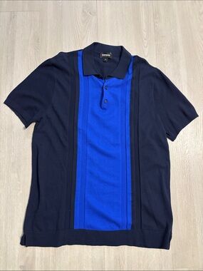 🔥BUNDLESALE Men’s L Express Navy and Royal Blue Vertical-Panel Polo Sweater